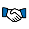 A simplified icon of a person wearing a blue tie and a black suit.